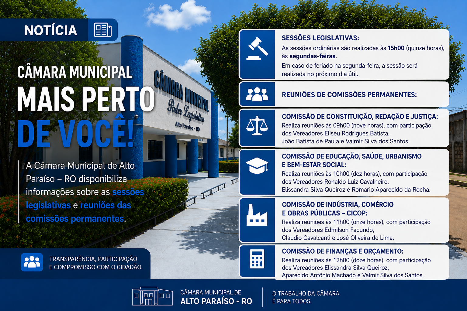 📢 Acompanhe o trabalho do Legislativo Municipal